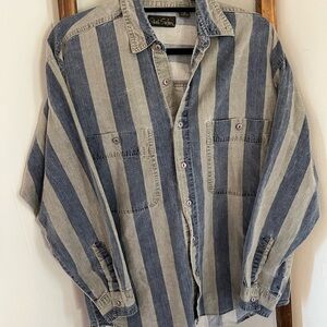 Striped Denim Button-Up Shirt 100% Corton Grandpa Core Oversized size S